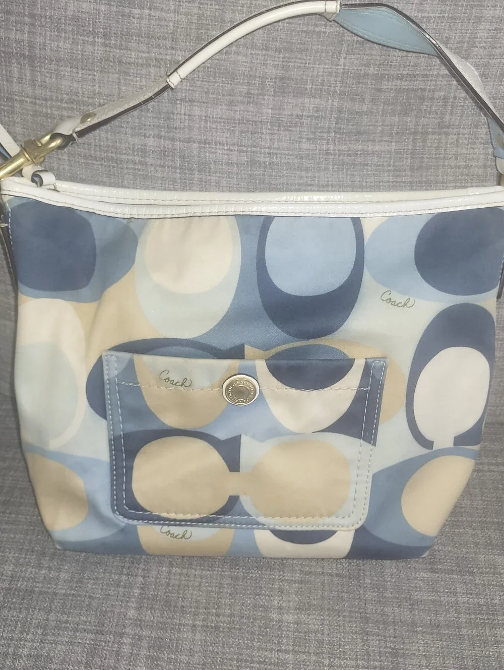 Coach Optic Signature Scarf Print Hobo Shoulder Bag 11955 Blue White Purse